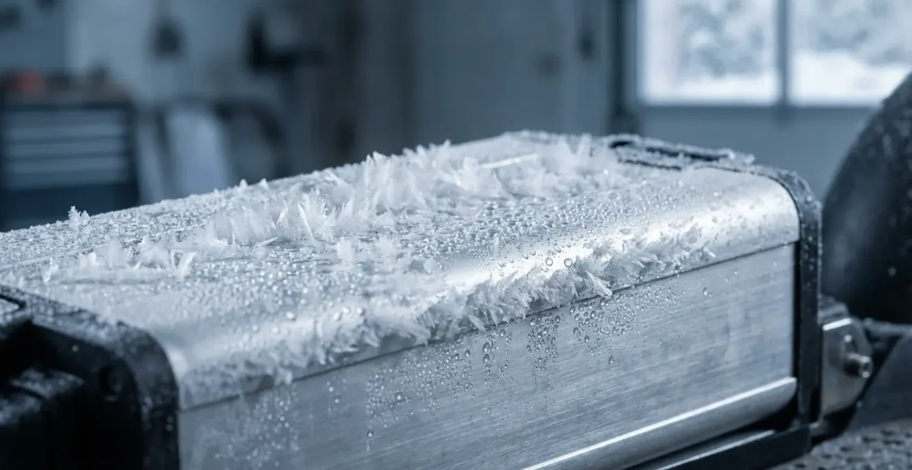 Batteria agli ioni di litio di uno scooter elettrico in condizioni invernali