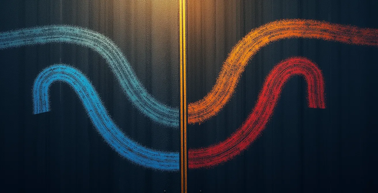 Vista dall'alto di due traiettorie sovrapposte in una sequenza di curve tecniche