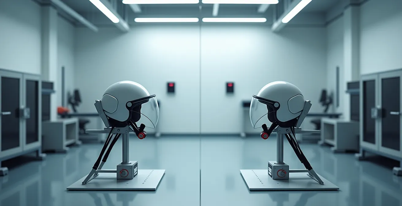 Diagramma comparativo dei punti di impatto testati nelle due normative ECE 22.05 e 22.06, mostrando un aumento della complessità.