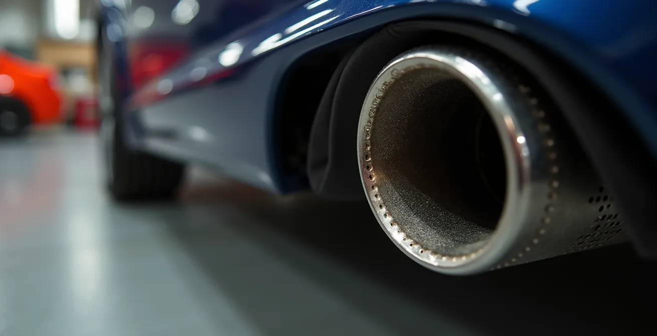 Dettaglio macro di un DB-killer installato in uno scarico aftermarket