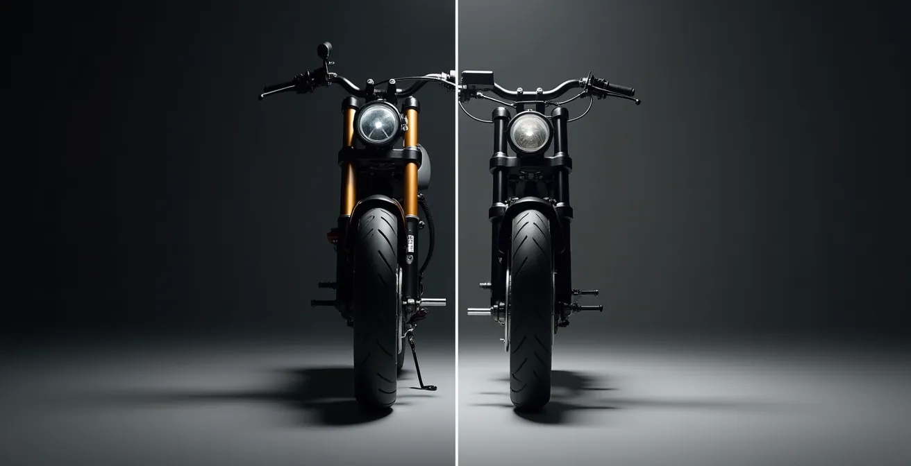 Confronto visivo tra forcella tradizionale e USD che mostra la differenza strutturale