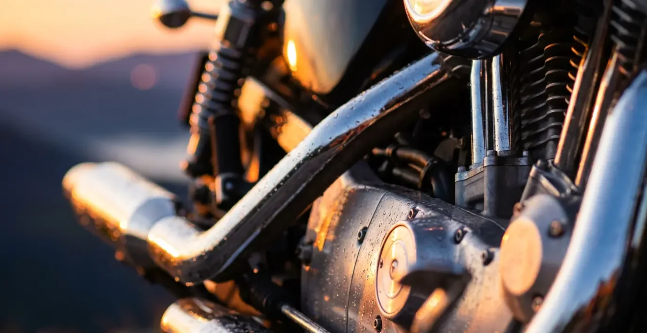 Luce dorata dell'alba che illumina una moto su un tornante alpino