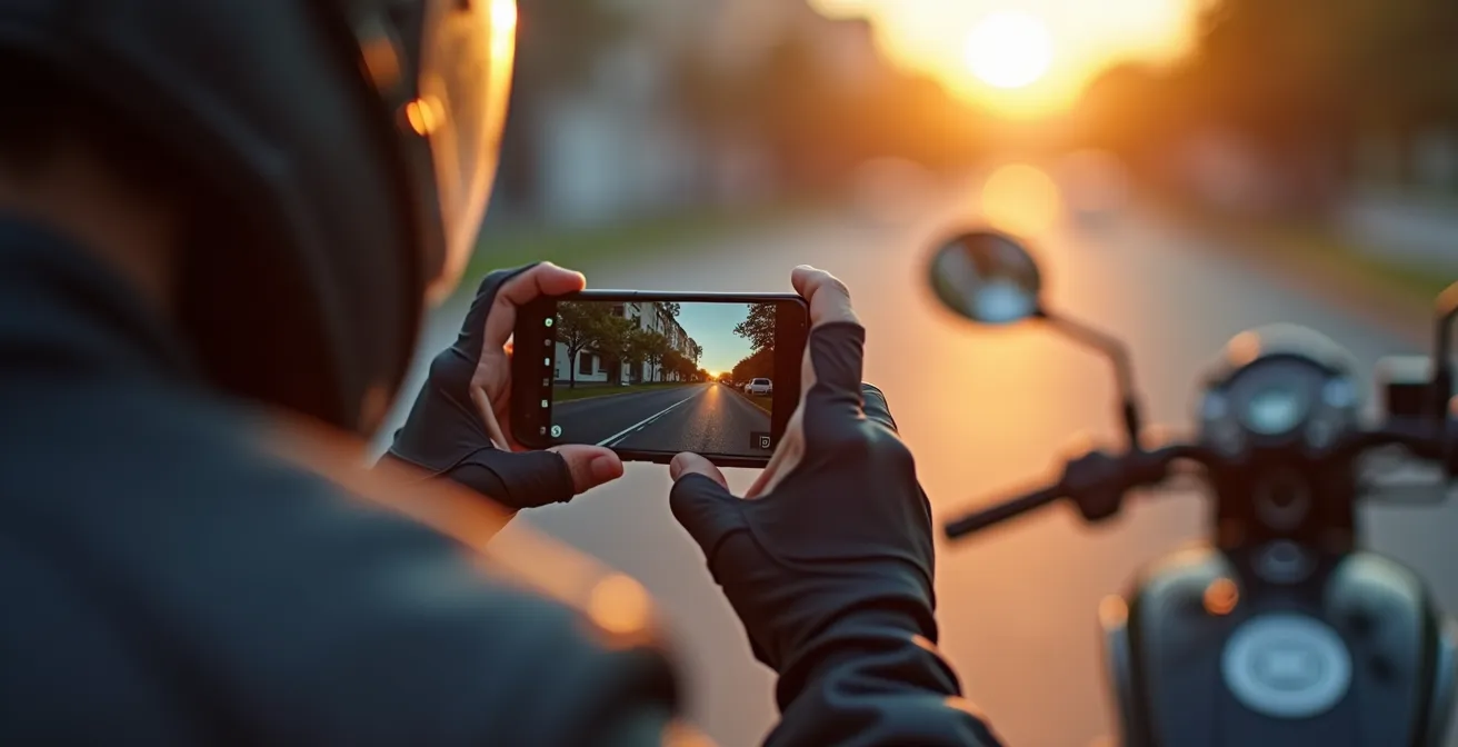 Motociclista utilizza un'app per documentare il danno alla moto dopo un incidente