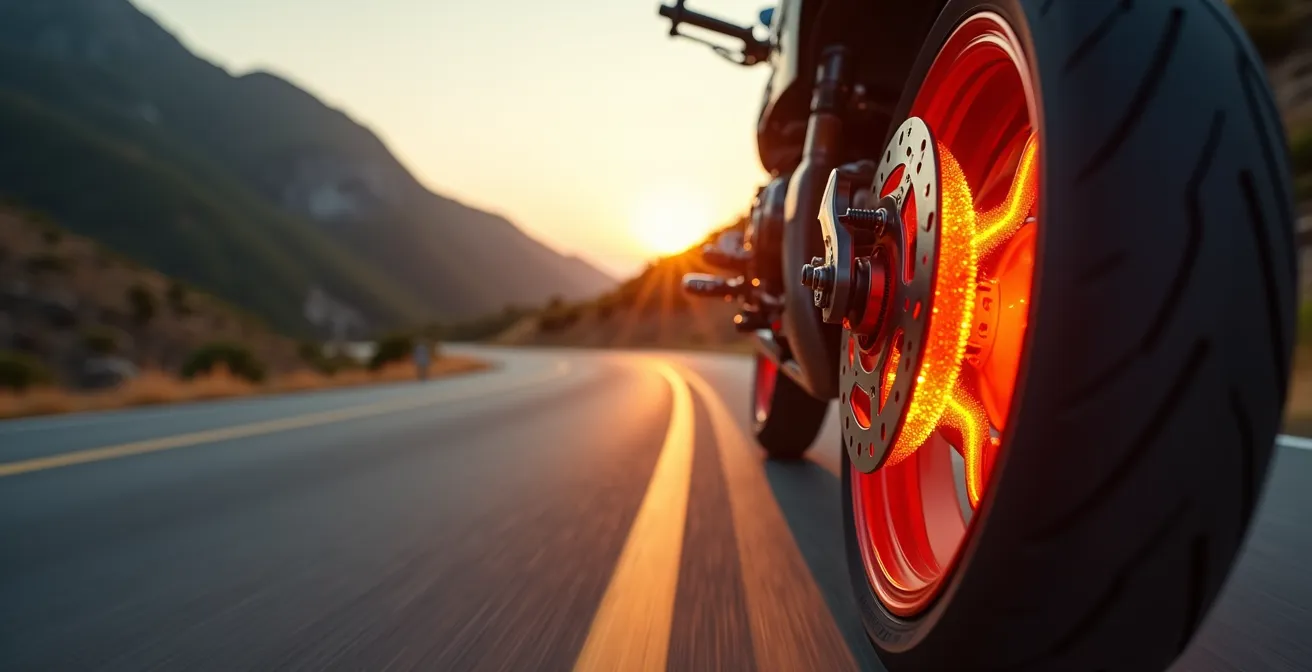 Vista termica del sistema frenante moto in condizioni di stress termico estremo