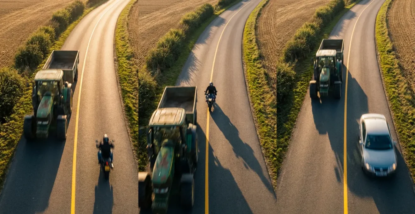 Sequenza visiva delle fasi di un sorpasso sicuro su strada a corsia singola